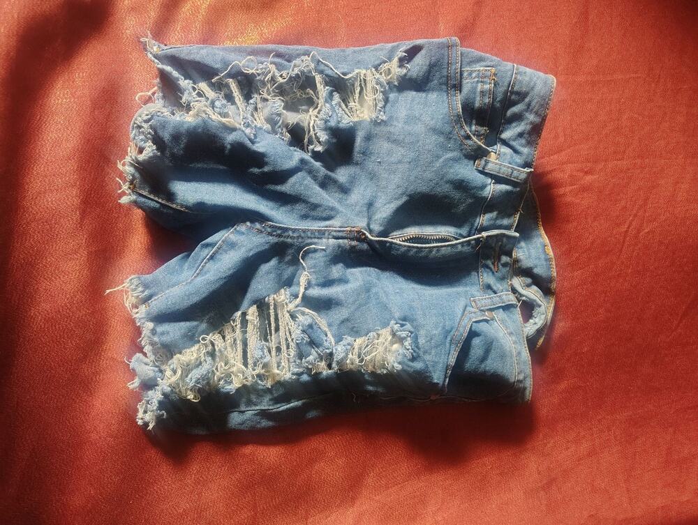 SHEIN Denim Shorts Womens S Distressed Ripped Frayed High Waist Blue Casual